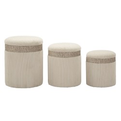 Tárolós Puff Függöny Krém Szett 3 db Ø 40,5x49,5-35x42-31x38 cm