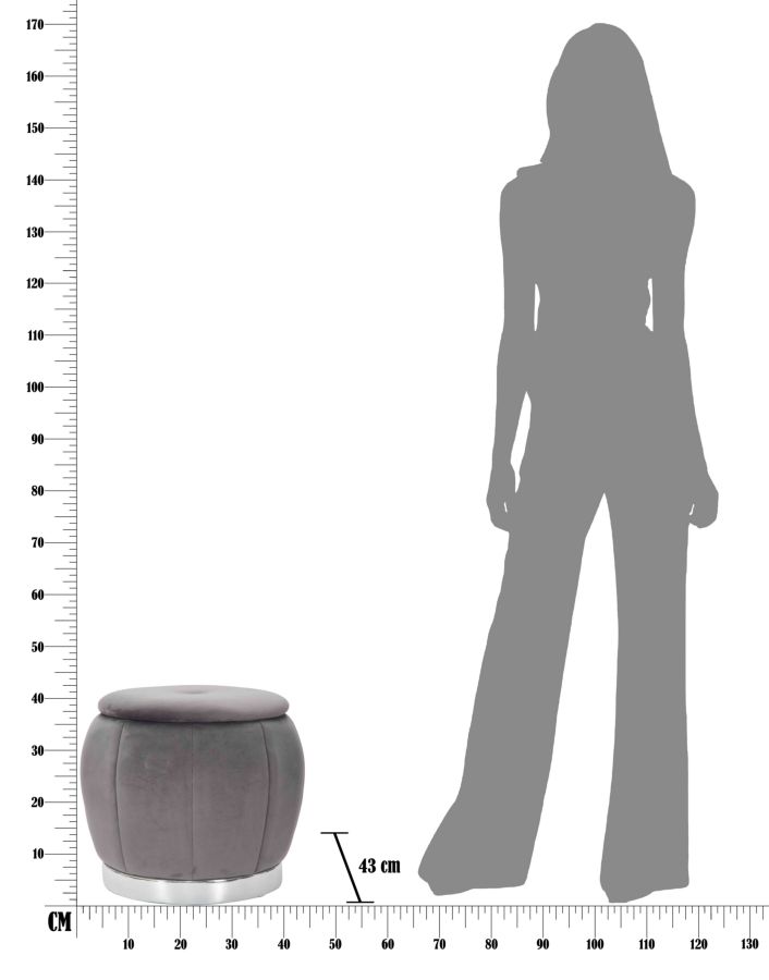 Puff/Tároló Paris Szürke/Ezüst Ø 43x43 cm Puff/Tároló Paris Szürke/Ezüst Ø 43x43 cm