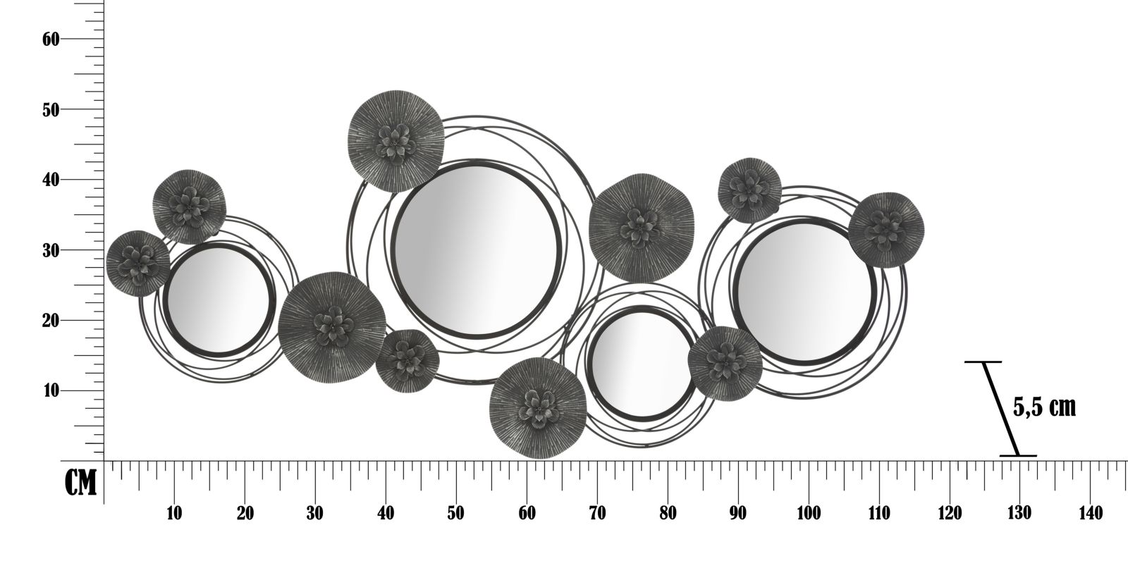 Vas Panel Tükrökkel, Sötét, Kör, 117x5,5x49 cm Vas Panel Tükrökkel, Sötét, Kör, 117x5,5x49 cm
