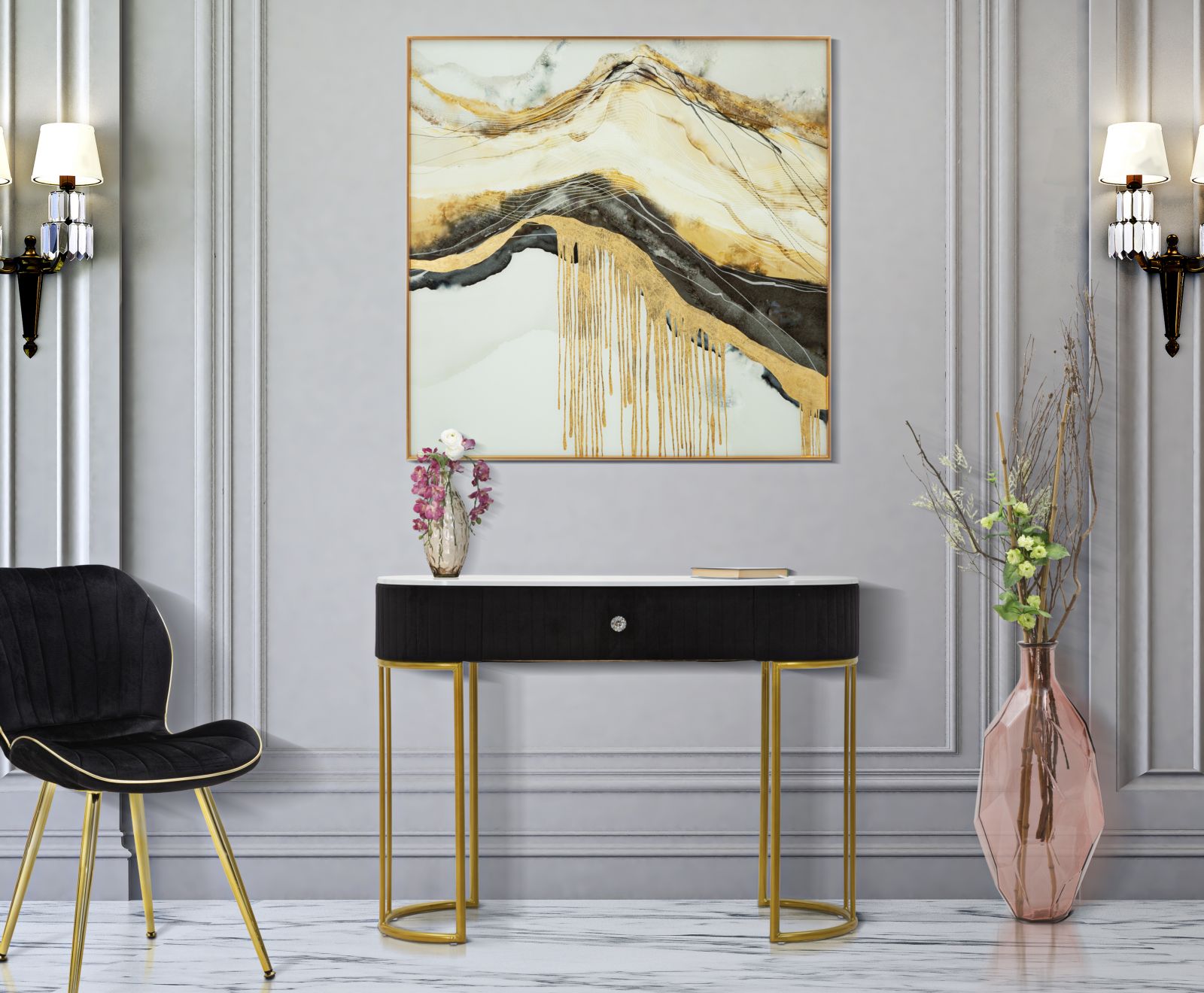 Konsol Montpellier Fekete 100x43x74 cm Konsol Montpellier Fekete 100x43x74 cm
