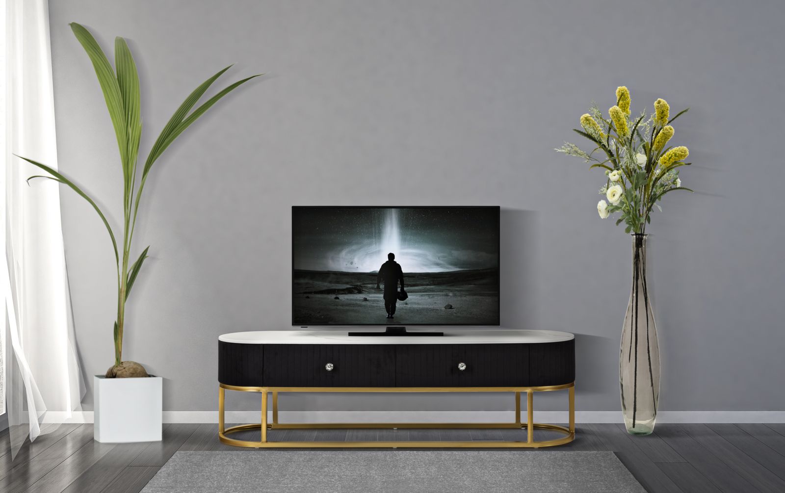 Tv-Tartó Montpellier Fekete 150x42x45 cm Tv-Tartó Montpellier Fekete 150x42x45 cm