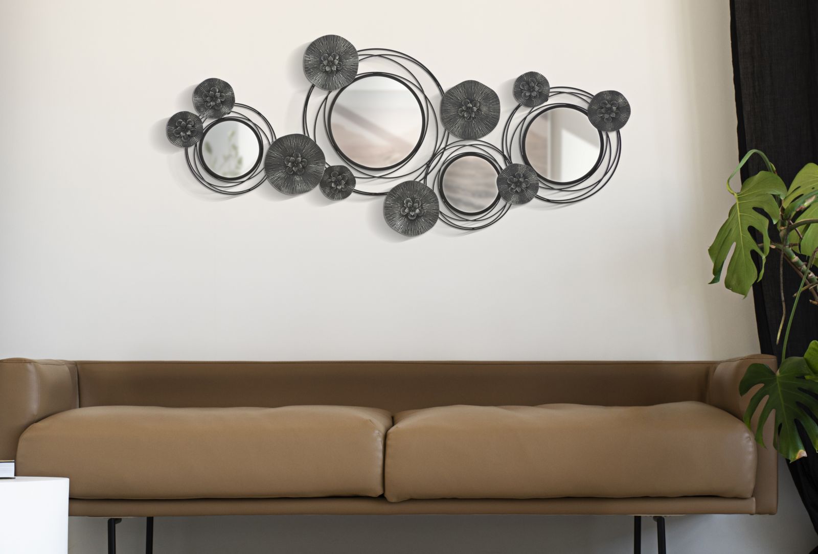 Vas Panel Tükrökkel, Sötét, Kör, 117x5,5x49 cm Vas Panel Tükrökkel, Sötét, Kör, 117x5,5x49 cm