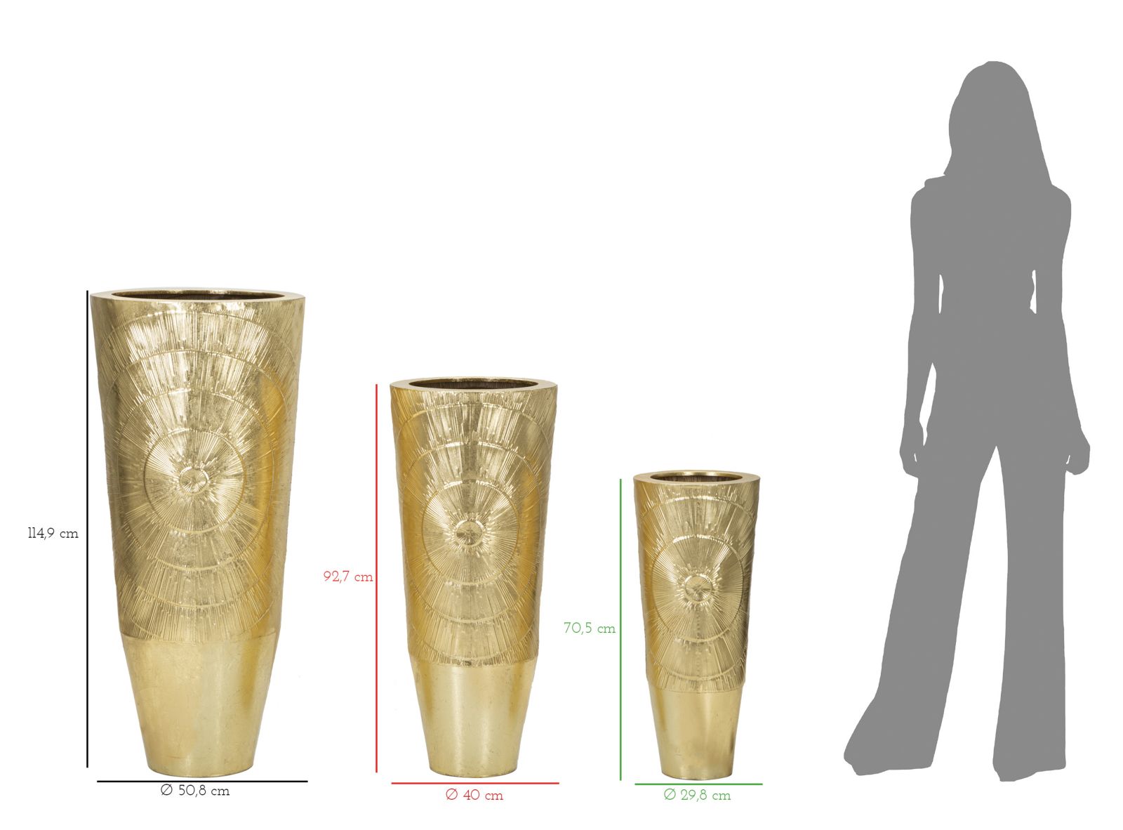 Vázatartó Goldely Szett 3 Db Ø 50,8x114,9-40x92,7-29,8x70,5 cm