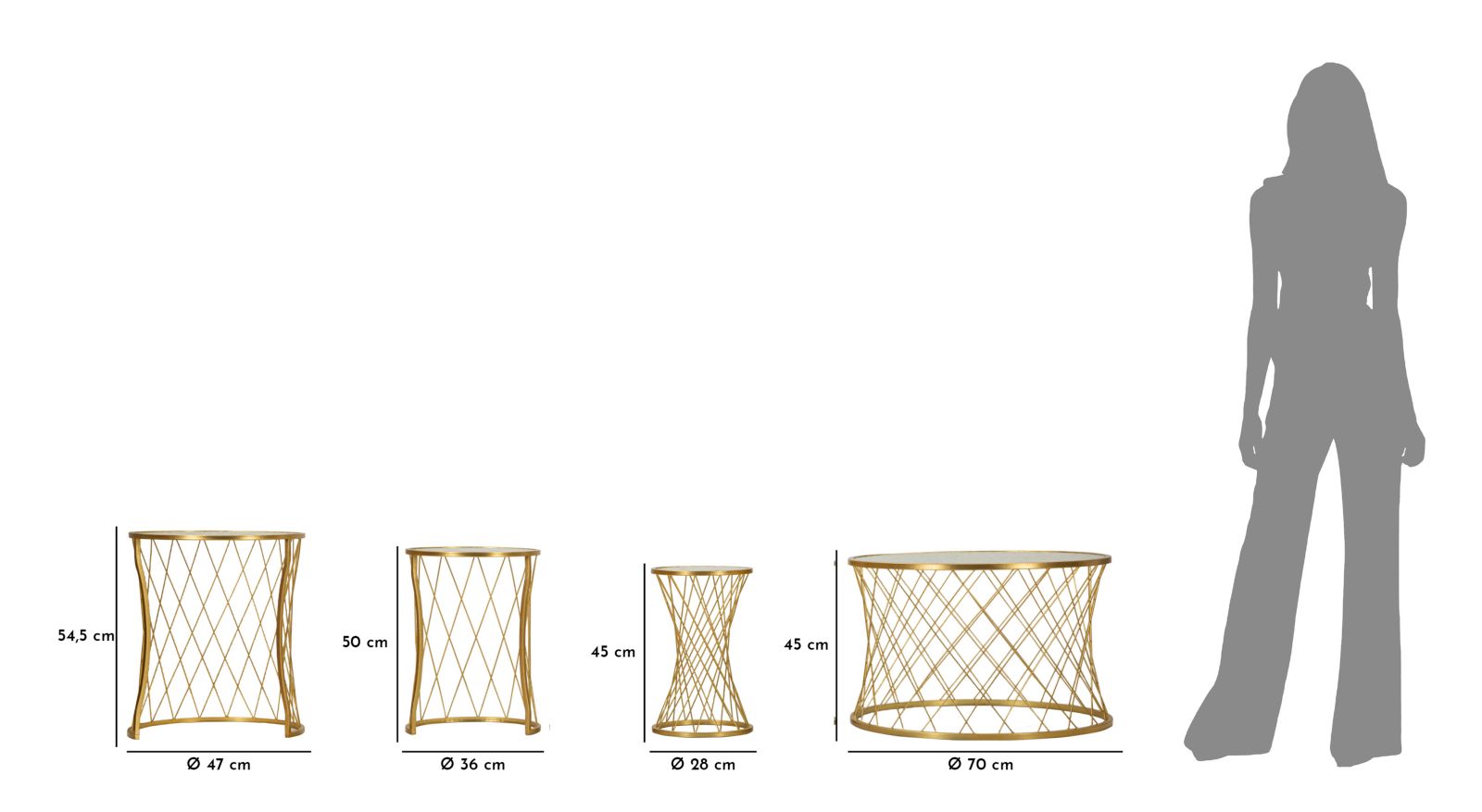 Noah arany Asztal 4 db Ø 70x45-47x54,5-36x50-28x45 cm Noah Arany Asztal 4 Db Ø 70x45-47x54,5-36x50-28x45 cm