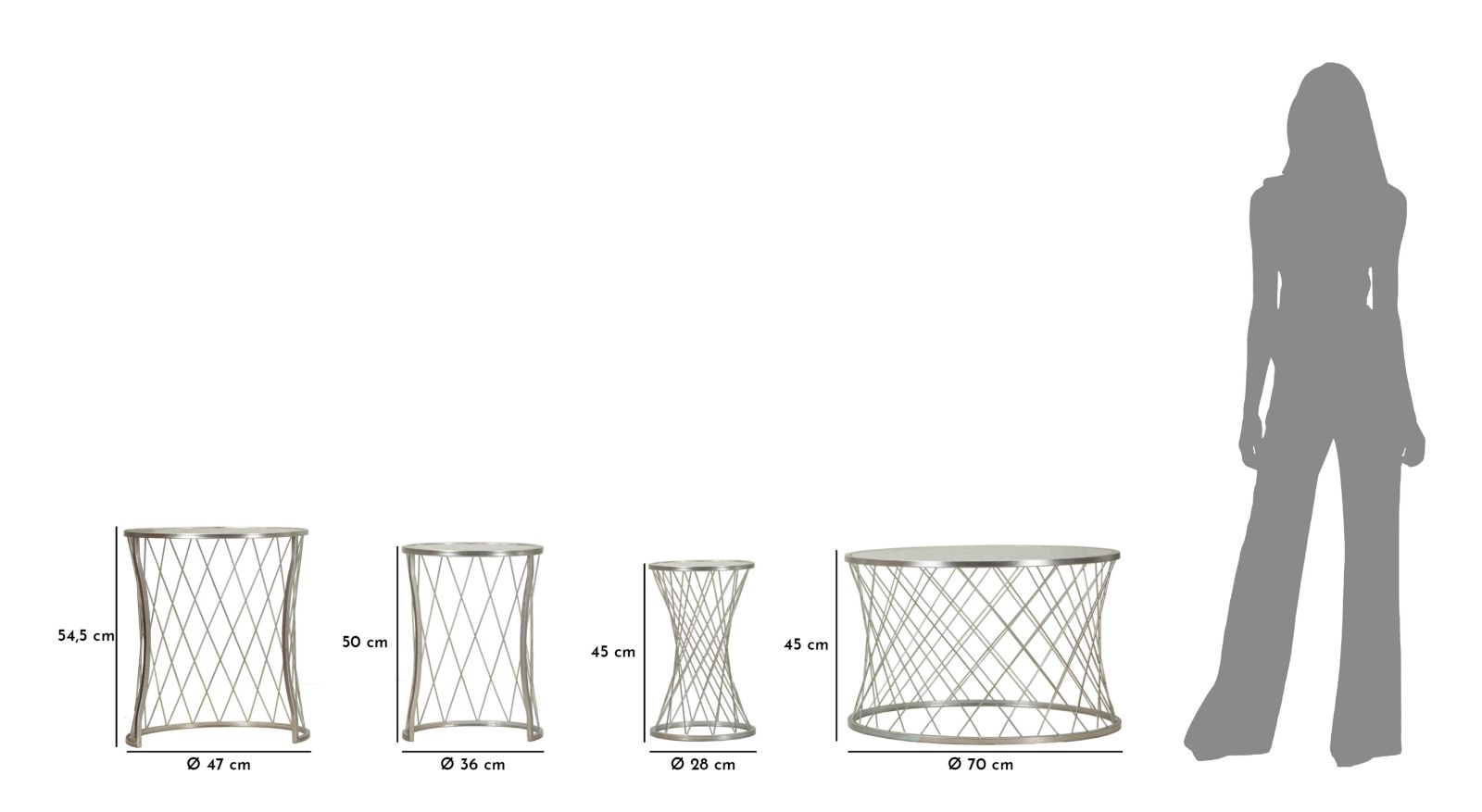Noah Ezüst Asztal 4 db Ø 70x45-47x54,5-36x50-28x45 cm Noah Ezüst Asztal 4 Db Ø 70x45-47x54,5-36x50-28x45 cm