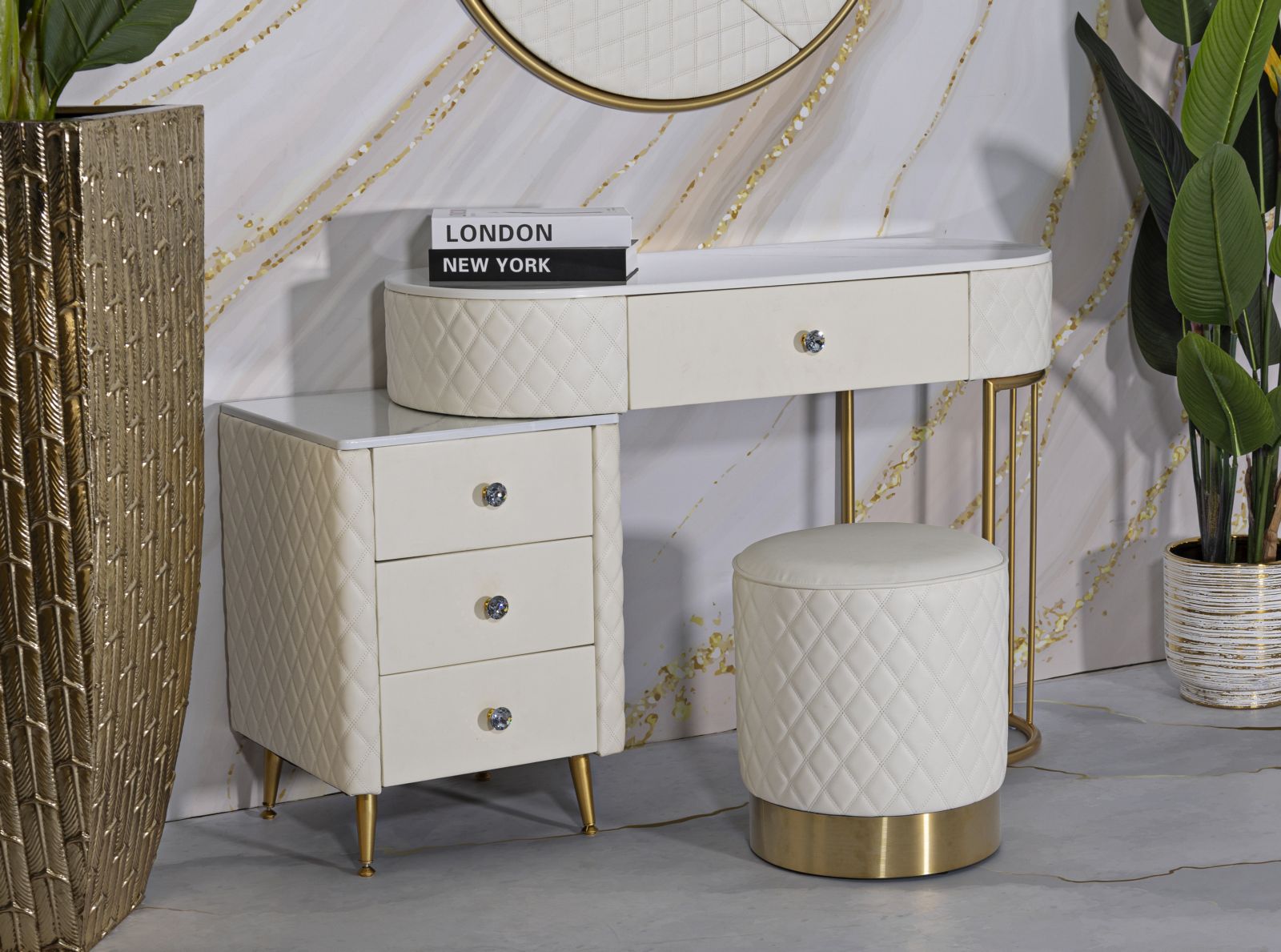 Ágyas Íróasztal Sharon Fehér  Székkel 120x40x75 (Szék Mérete Ø36x39 cm)