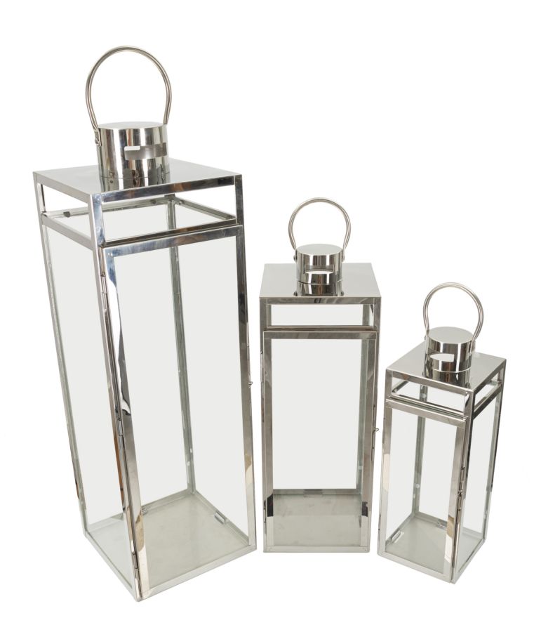 Lantern Silver Set 3 Db 22x22,5x70,5-18x18,5x50-14x14,5x38 cm Lantern Silver Set 3 Db 22x22,5x70,5-18x18,5x50-14x14,5x38 cm