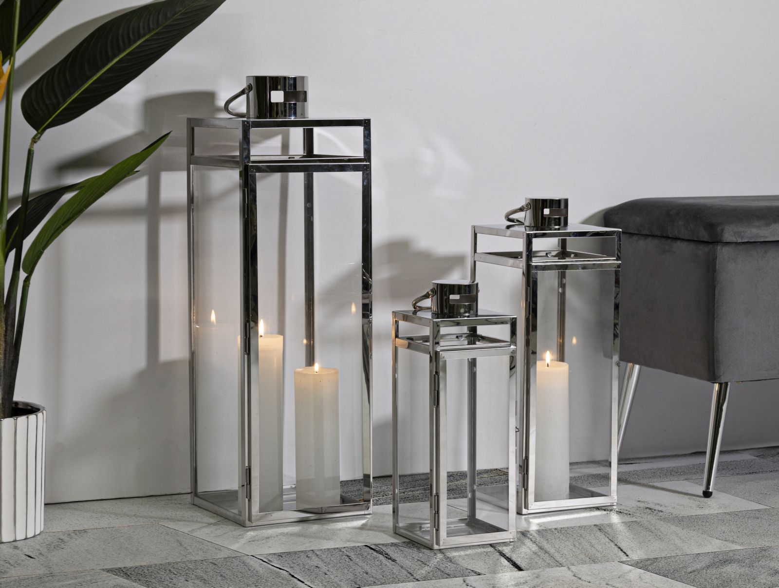 Lantern Silver Set 3 Db 22x22,5x70,5-18x18,5x50-14x14,5x38 cm Lantern Silver Set 3 Db 22x22,5x70,5-18x18,5x50-14x14,5x38 cm