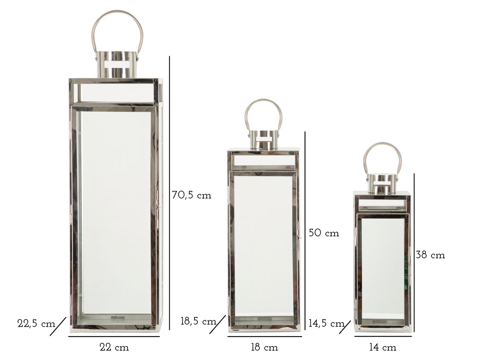 Lantern Silver Set 3 Db 22x22,5x70,5-18x18,5x50-14x14,5x38 cm Lantern Silver Set 3 Db 22x22,5x70,5-18x18,5x50-14x14,5x38 cm