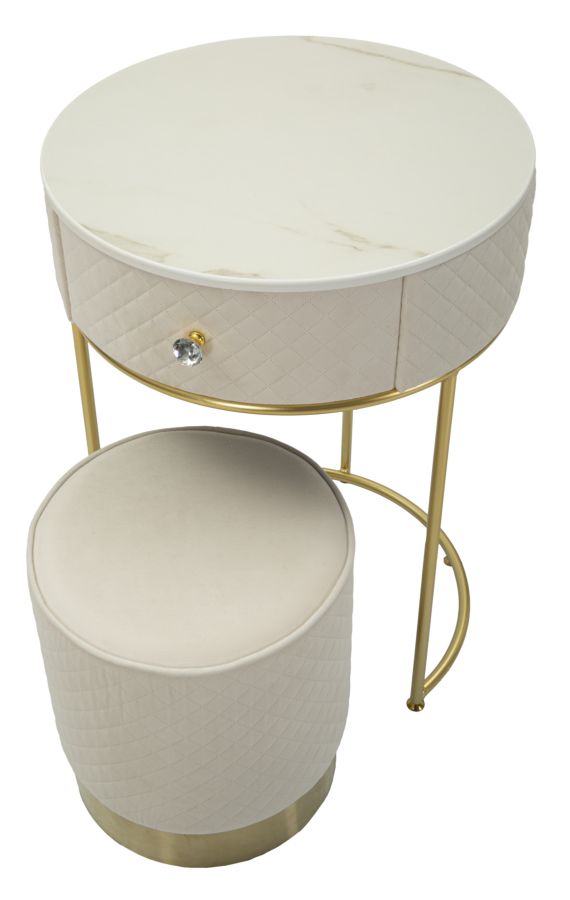 Éjszakai Asztal/Öltözőasztal Puff Vellit Krém Ø 52x70 - 36x39 cm Éjszakai Asztal/Öltözőasztal Puff Vellit Krém Ø 52x70 - 36x39 cm