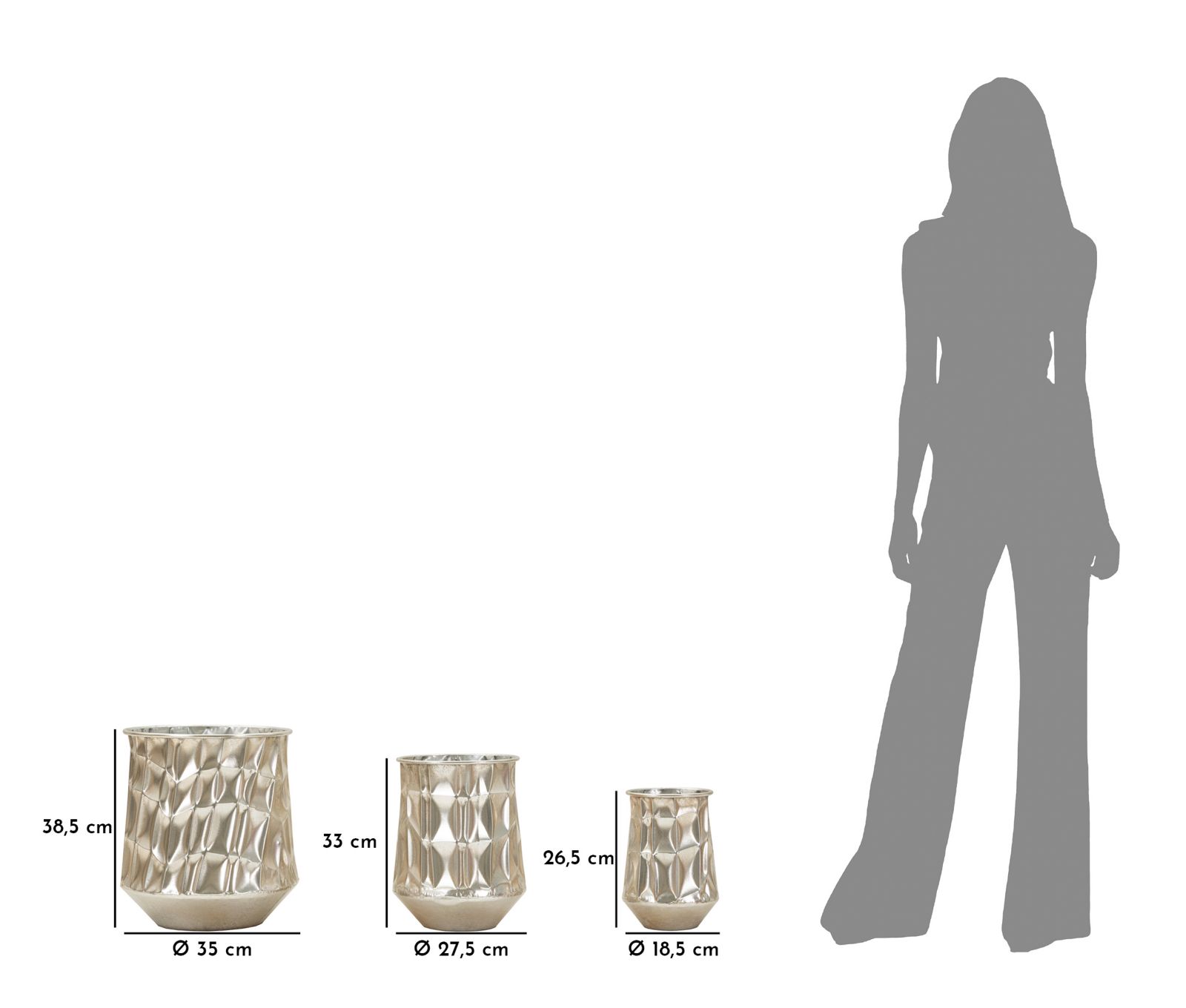 P/Ezüst Vázak 3 Db-Os Szett Ø35x38,5-27,5x33-18,5x26,5 cm