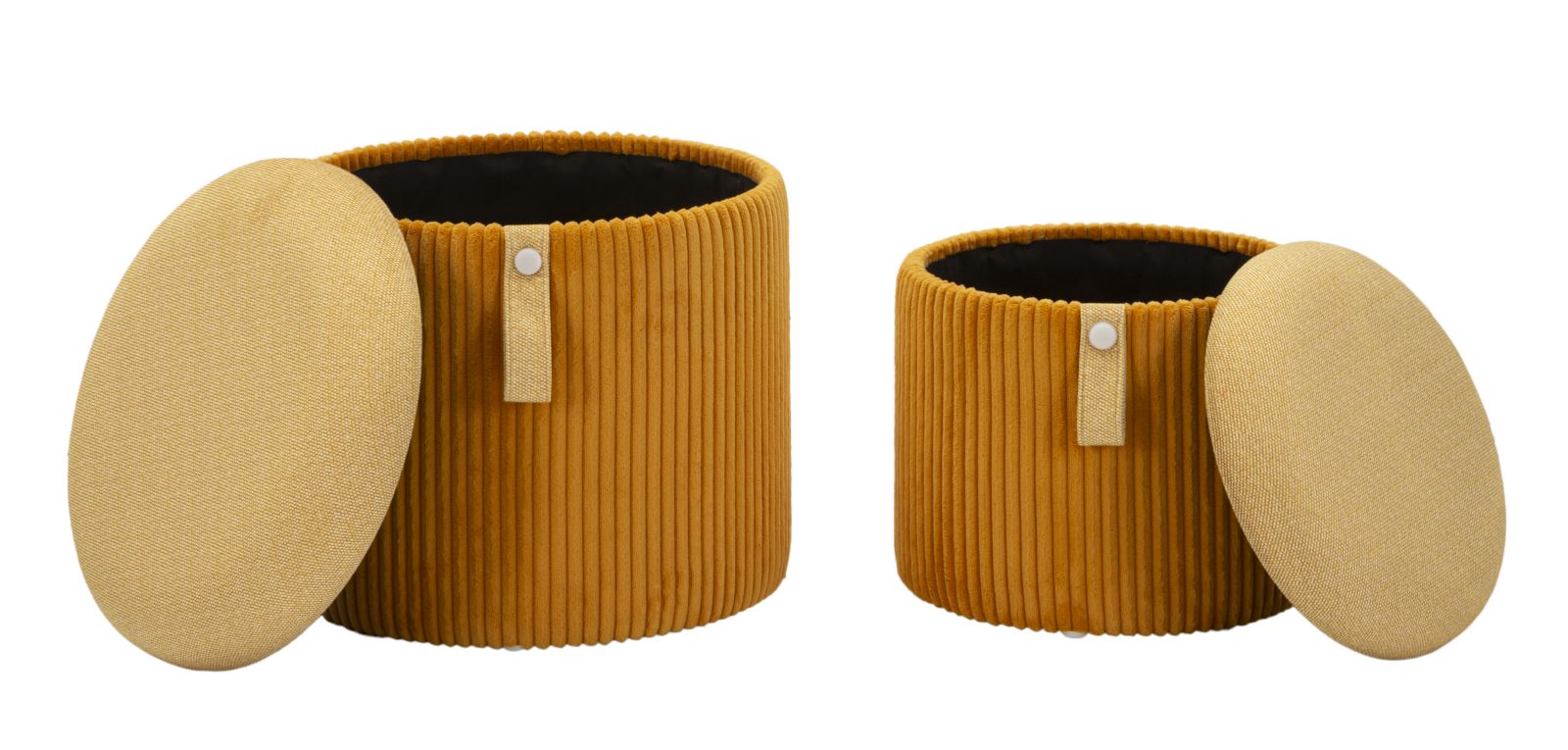 Tároló Puff Bolzano mustárszínű 2 db-os szett Ø 38 x 38-32 x 28 cm Tároló Puff Bolzano mustárszínű 2 db-os szett Ø 38 x 38-32 x 28 cm