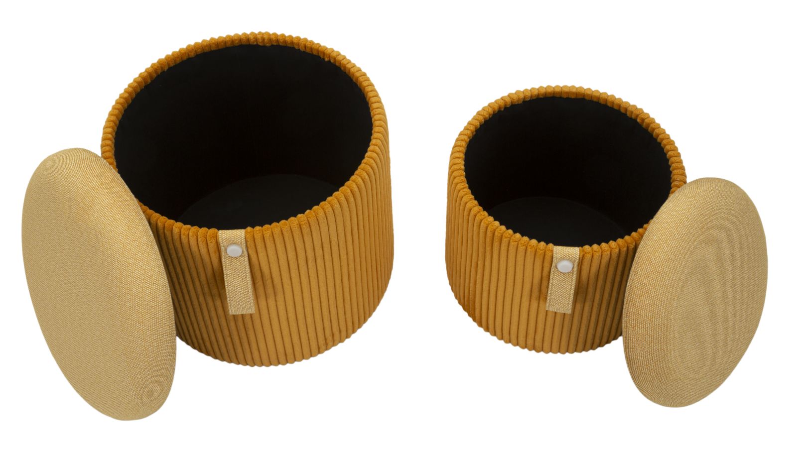 Tároló Puff Bolzano mustárszínű 2 db-os szett Ø 38 x 38-32 x 28 cm Tároló Puff Bolzano mustárszínű 2 db-os szett Ø 38 x 38-32 x 28 cm