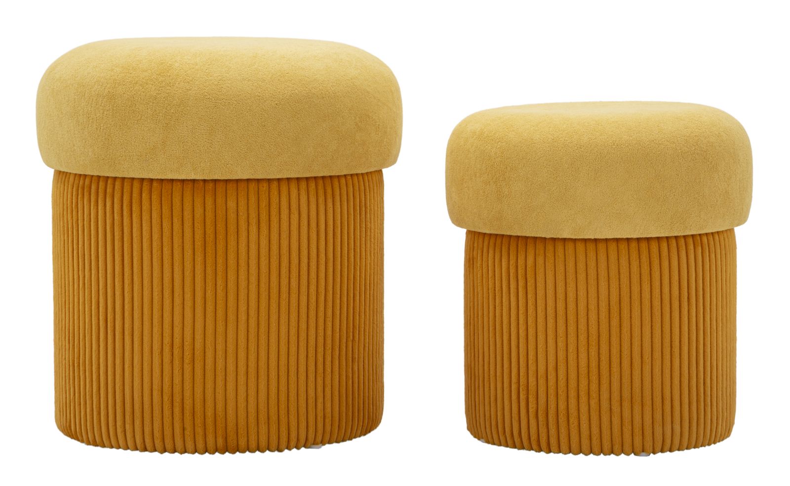 Tárolóval Rendelkező Puff Aspen mustárszínű 2 db Ø 42x44-35x37 cm Tárolóval Rendelkező Puff Aspen mustárszínű 2 db Ø 42x44-35x37 cm