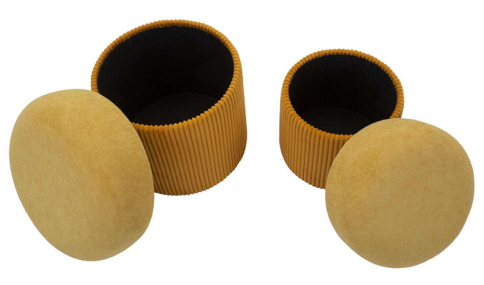 Tárolóval Rendelkező Puff Aspen mustárszínű 2 db Ø 42x44-35x37 cm Tárolóval Rendelkező Puff Aspen mustárszínű 2 db Ø 42x44-35x37 cm