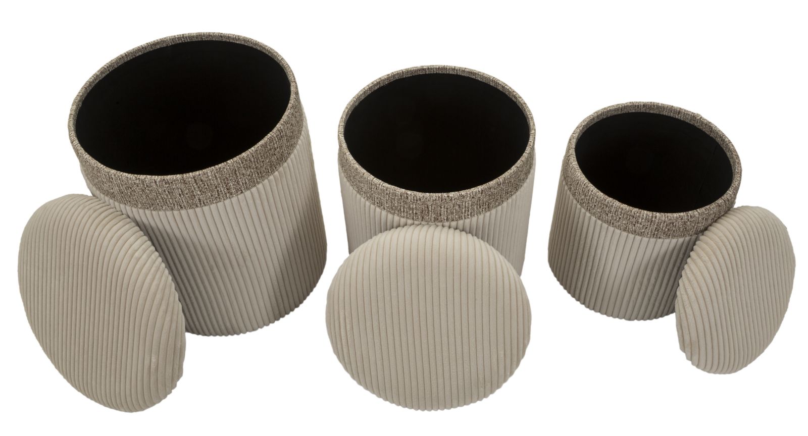 Tárolós Puff Függöny Krém Szett 3 db Ø 40,5x49,5-35x42-31x38 cm Tárolós Puff Függöny Krém Szett 3 db Ø 40,5x49,5-35x42-31x38 cm