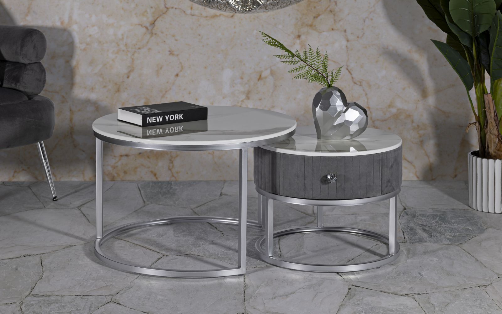 Kávéasztalok Greys 2 db-os szett Ø 70x45-50x40 cm Kávéasztalok Greys 2 Db-Os Szett Ø 70x45-50x40 cm