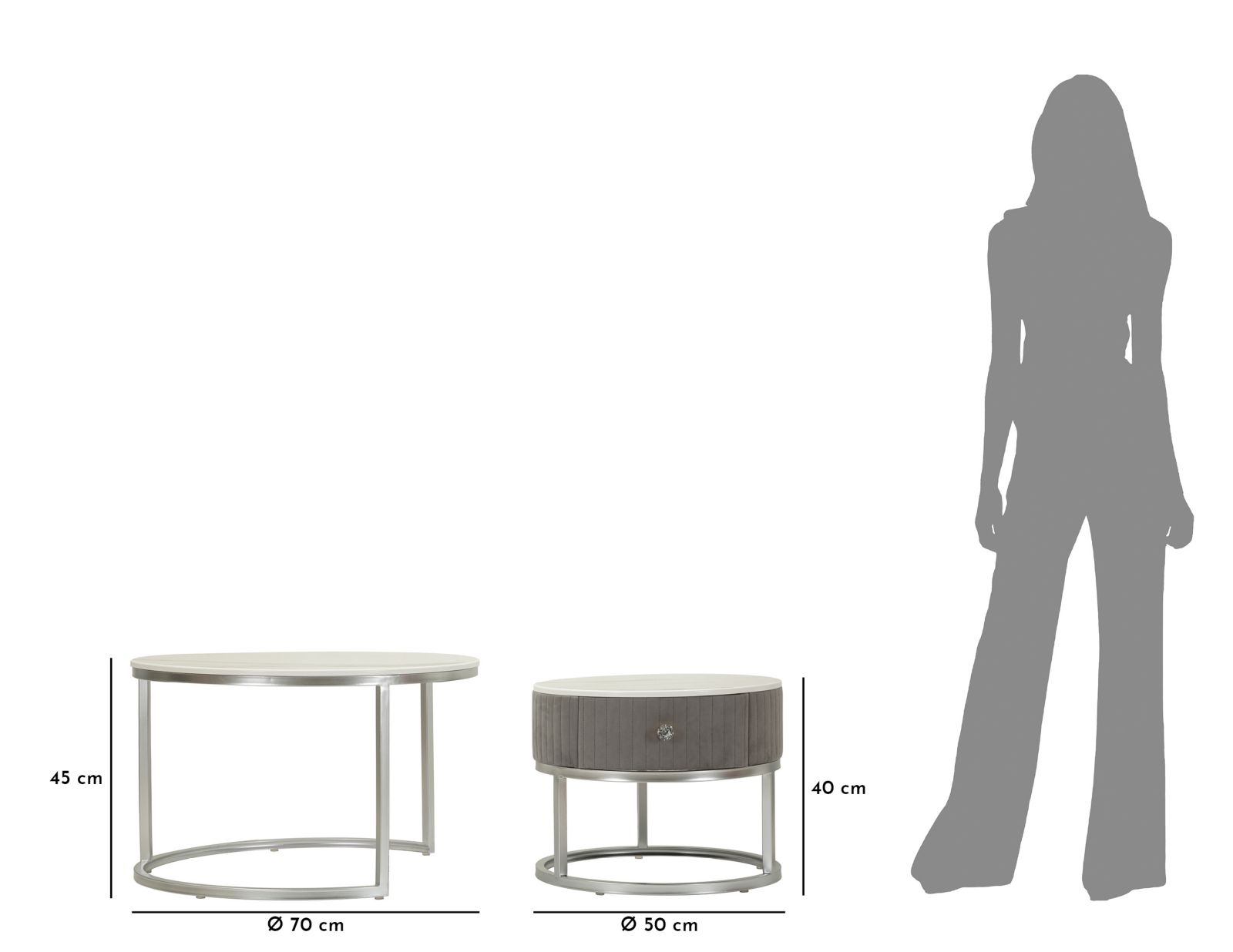 Kávéasztalok Greys 2 db-os szett Ø 70x45-50x40 cm Kávéasztalok Greys 2 Db-Os Szett Ø 70x45-50x40 cm
