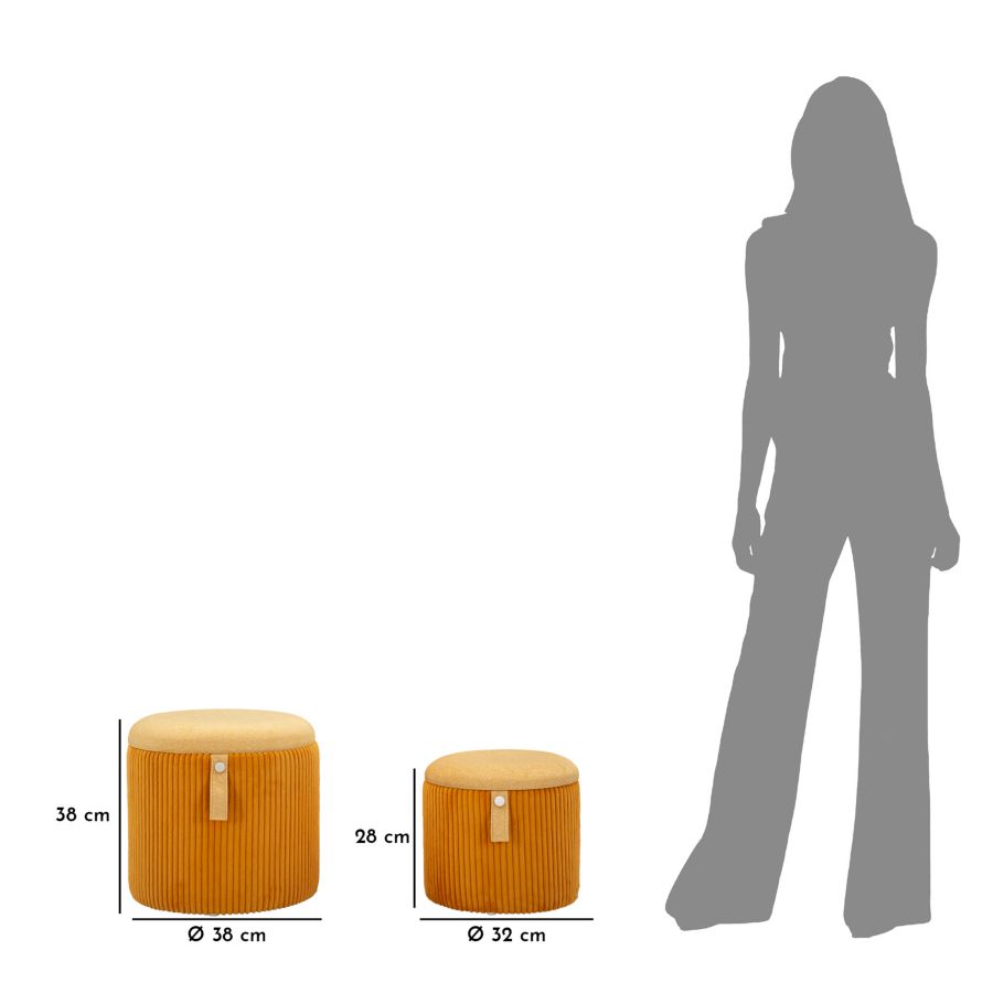 Tároló Puff Bolzano mustárszínű 2 db-os szett Ø 38 x 38-32 x 28 cm Tároló Puff Bolzano mustárszínű 2 db-os szett Ø 38 x 38-32 x 28 cm