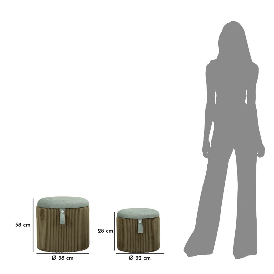 Puff Tárolóval Bolzano Zöld Szett 2 db Ø 38x38-32x28 cm Puff Tárolóval Bolzano Zöld Szett 2 db Ø 38x38-32x28 cm