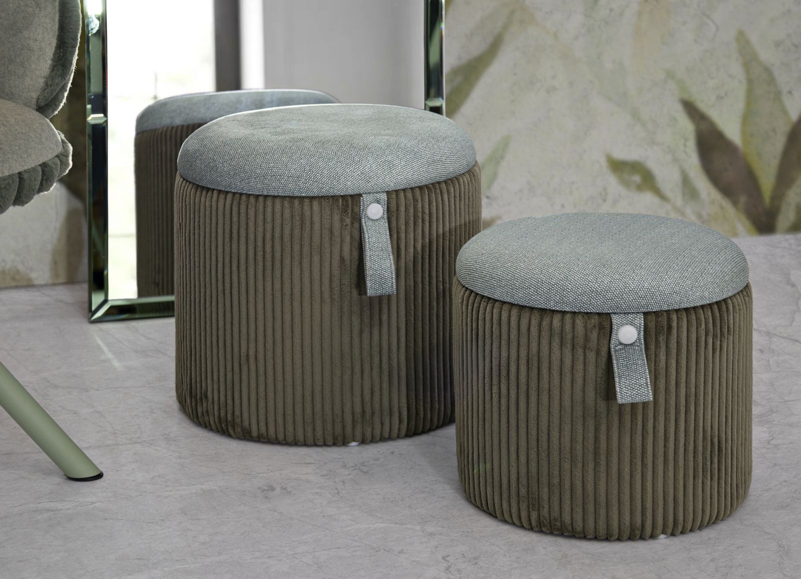 Puff Tárolóval Bolzano Zöld Szett 2 db Ø 38x38-32x28 cm Puff Tárolóval Bolzano Zöld Szett 2 db Ø 38x38-32x28 cm