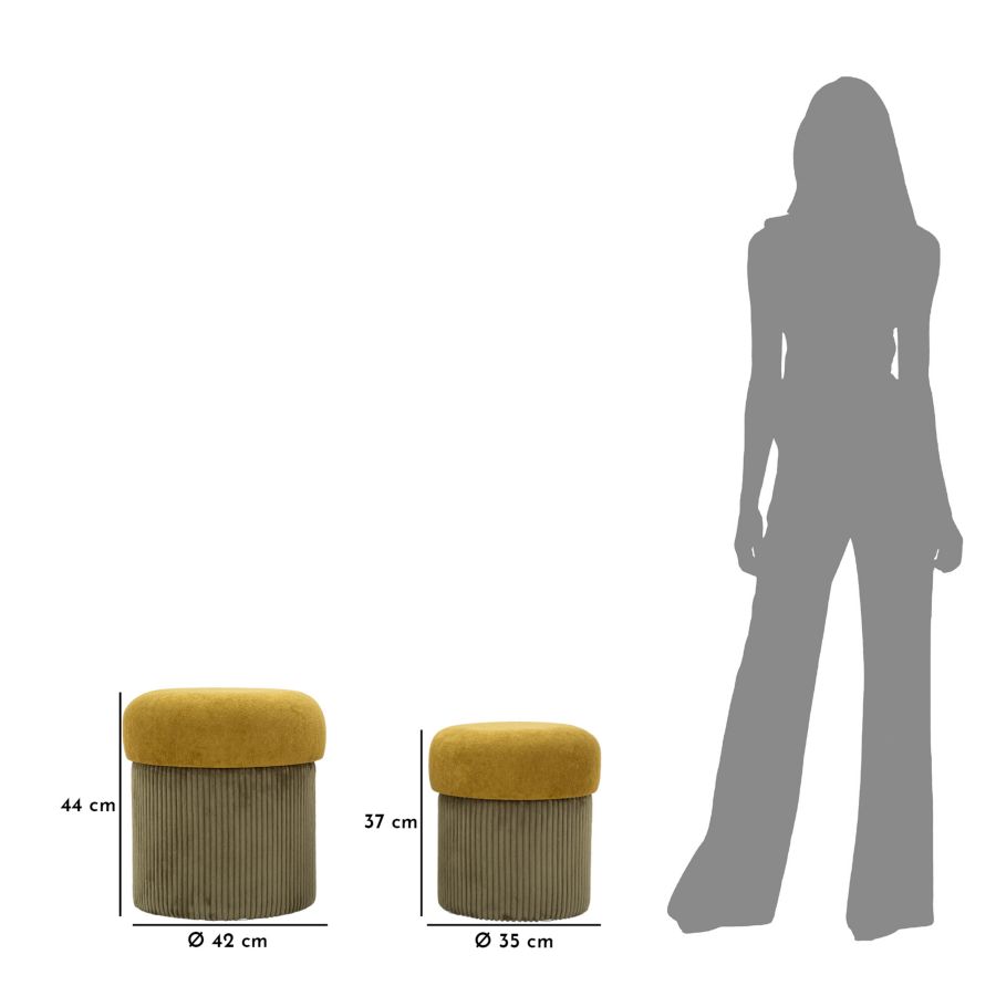 Tárolóval Rendelkező Puff Aspen Zöld 2 db Ø 42x44-35x37 cm Tárolóval Rendelkező Puff Aspen Zöld 2 db Ø 42x44-35x37 cm