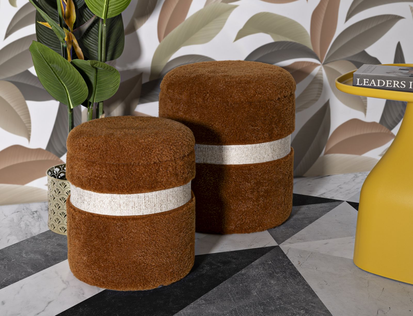 Tárolóval Ellátott Puff Saint-Moritz Barna Szett 2 db Ø 40x47-32x38 cm