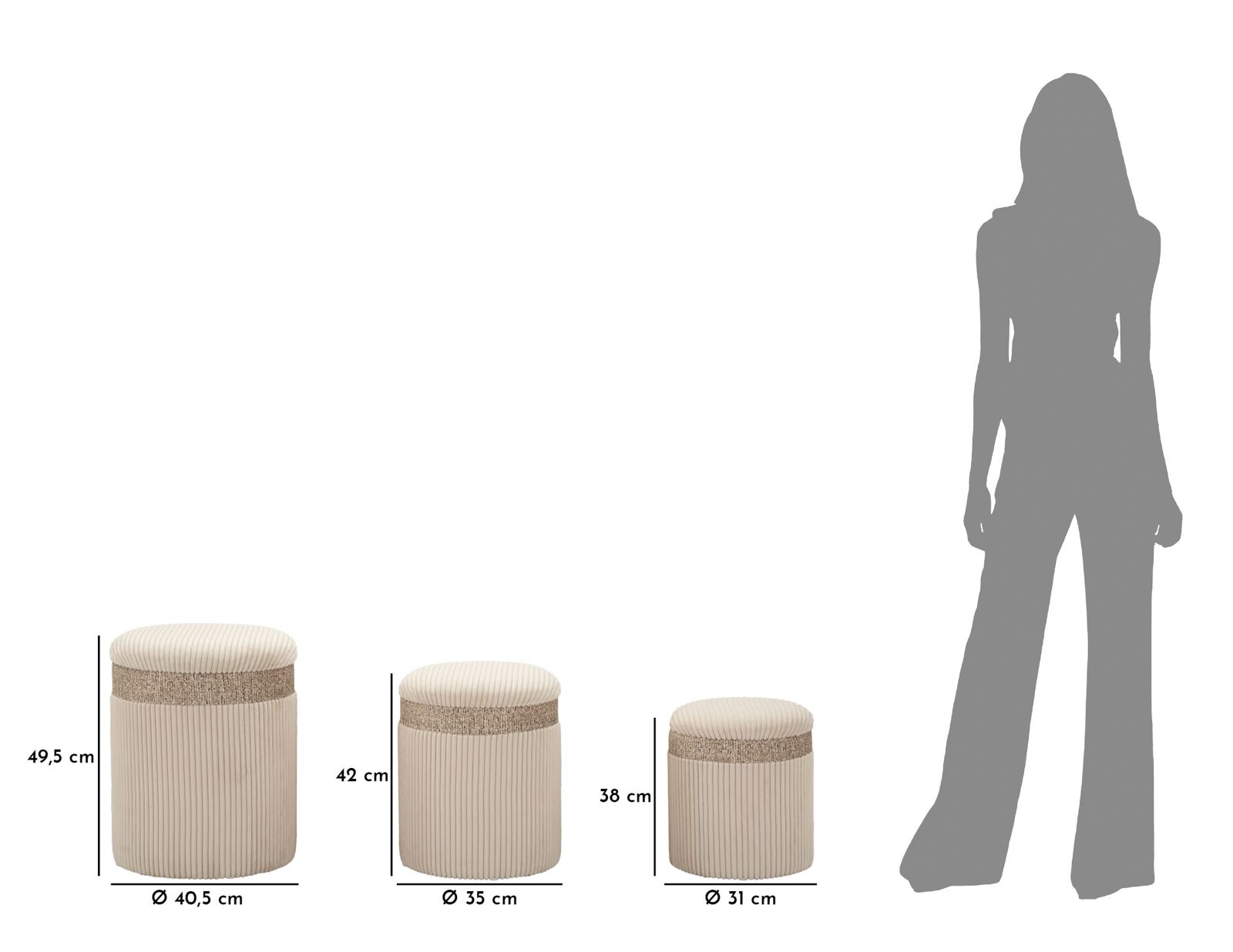 Tárolós Puff Függöny Krém Szett 3 db Ø 40,5x49,5-35x42-31x38 cm Tárolós Puff Függöny Krém Szett 3 db Ø 40,5x49,5-35x42-31x38 cm