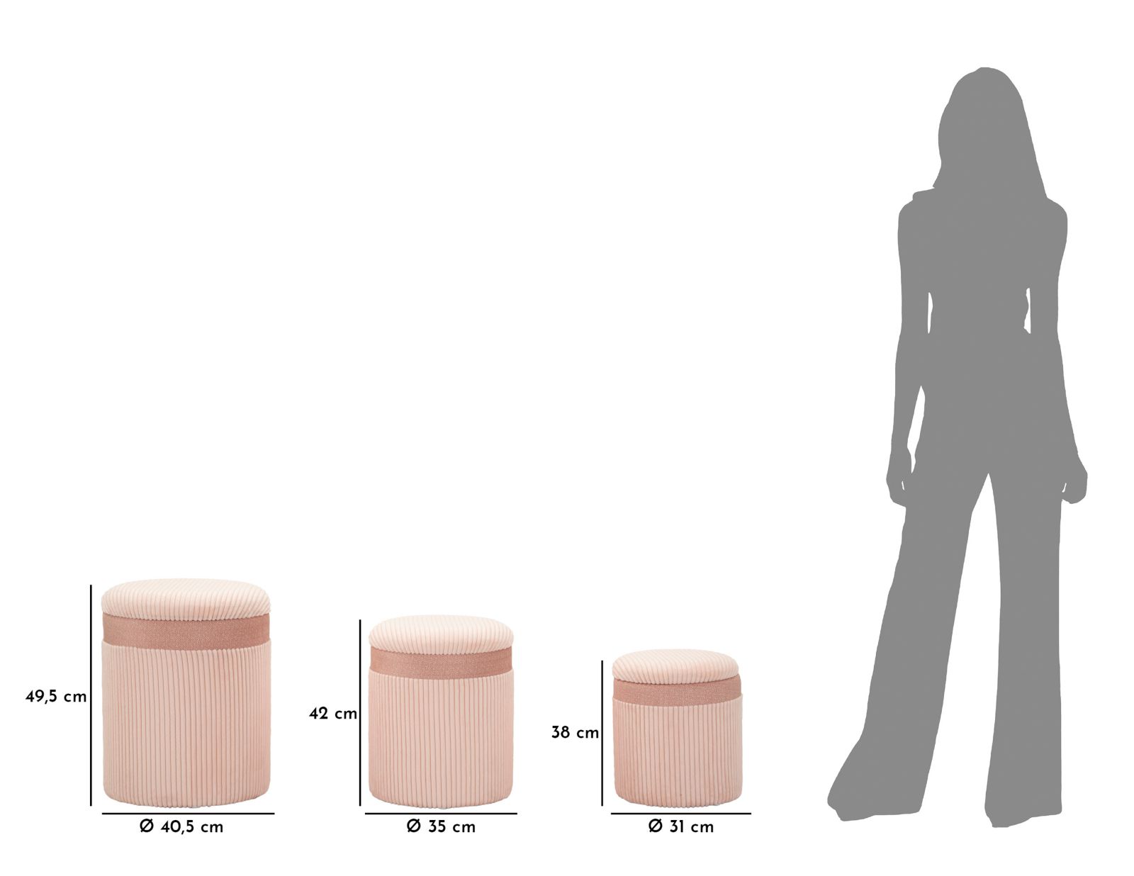 Puff C/Curtain Box Pink Set 3 Pcs Ø 40,5x49,5-35x42-31x38 cm Puff C/Curtain Box Pink Set 3 Pcs Ø 40,5x49,5-35x42-31x38 cm