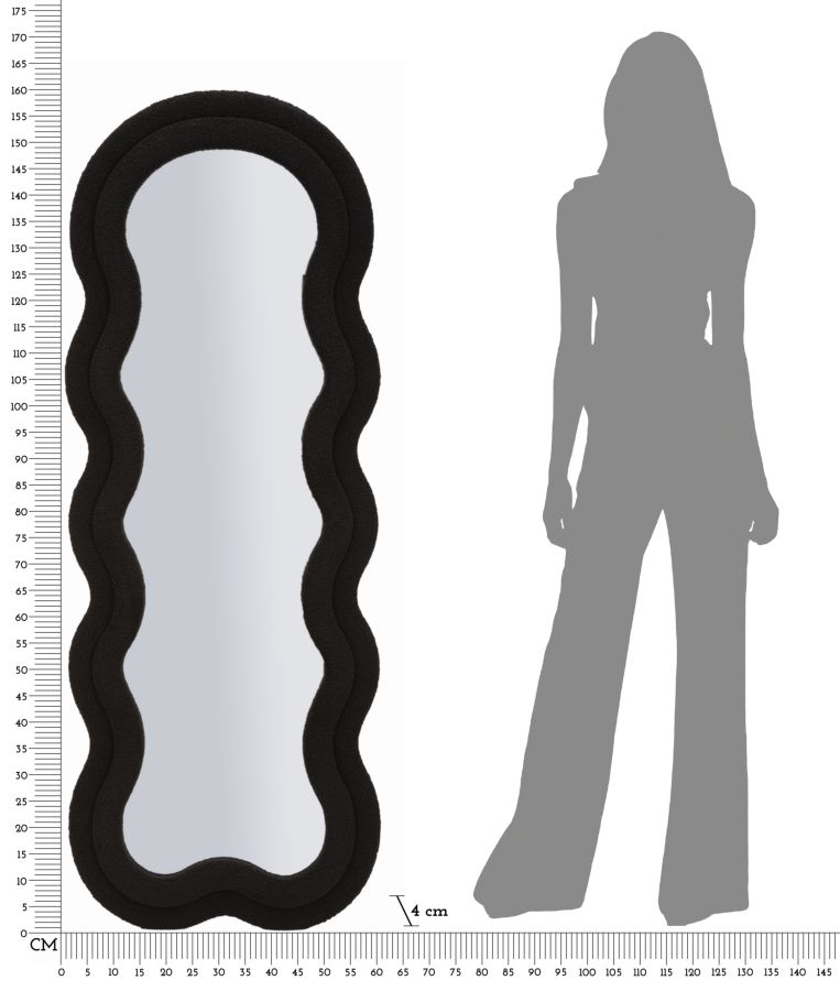 Fekete Teddy Fali Tükrök 60x4x160 (Belső Tükrök Mérete 39x137 cm)