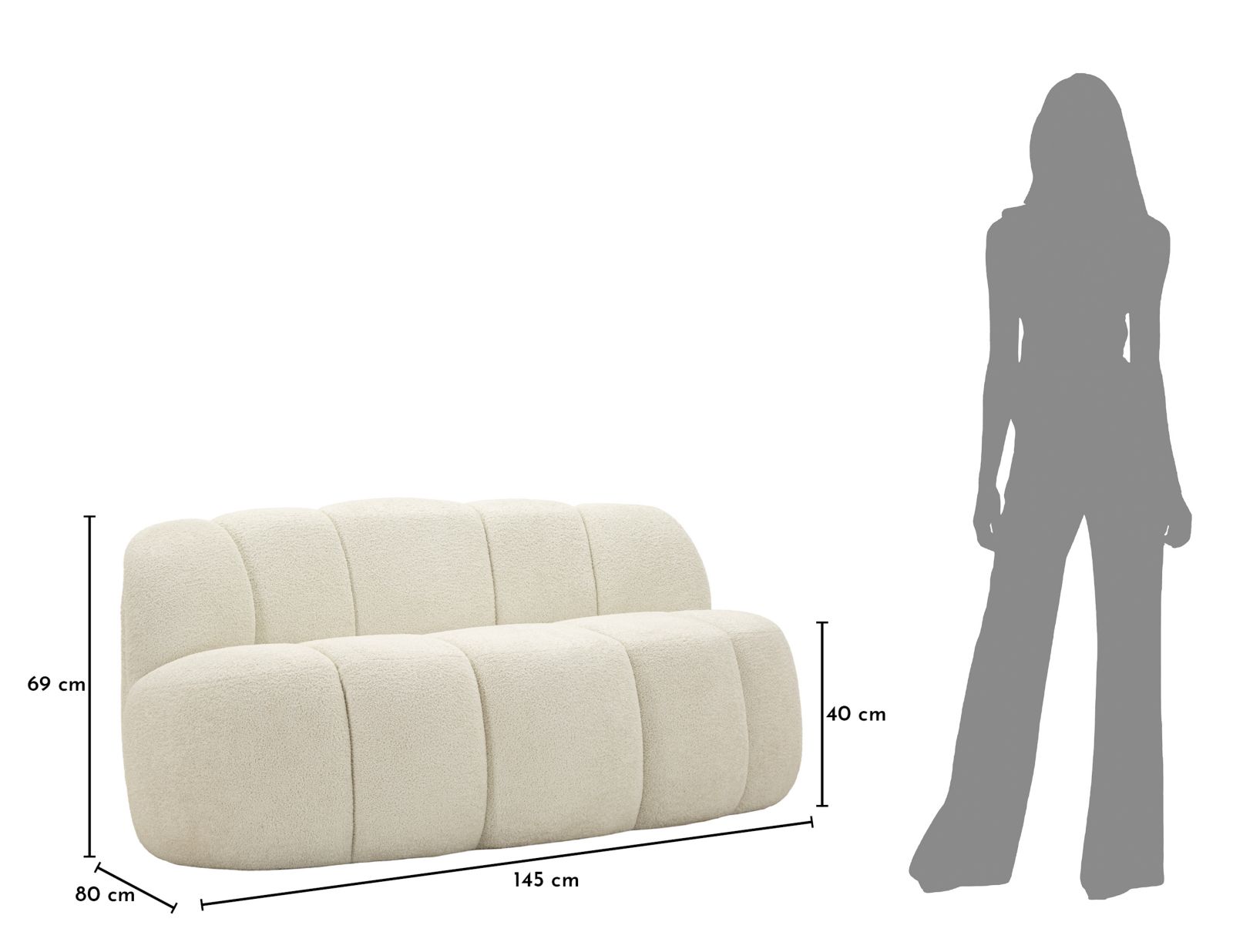 Ball 2 személyes kanapé fehér cm 145x80x69