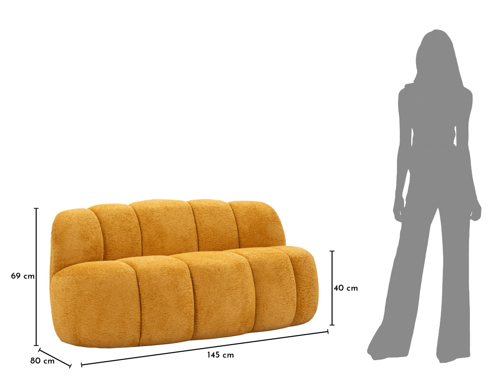 Ball 2 személyes kanapé mustársárga cm 145x80x69