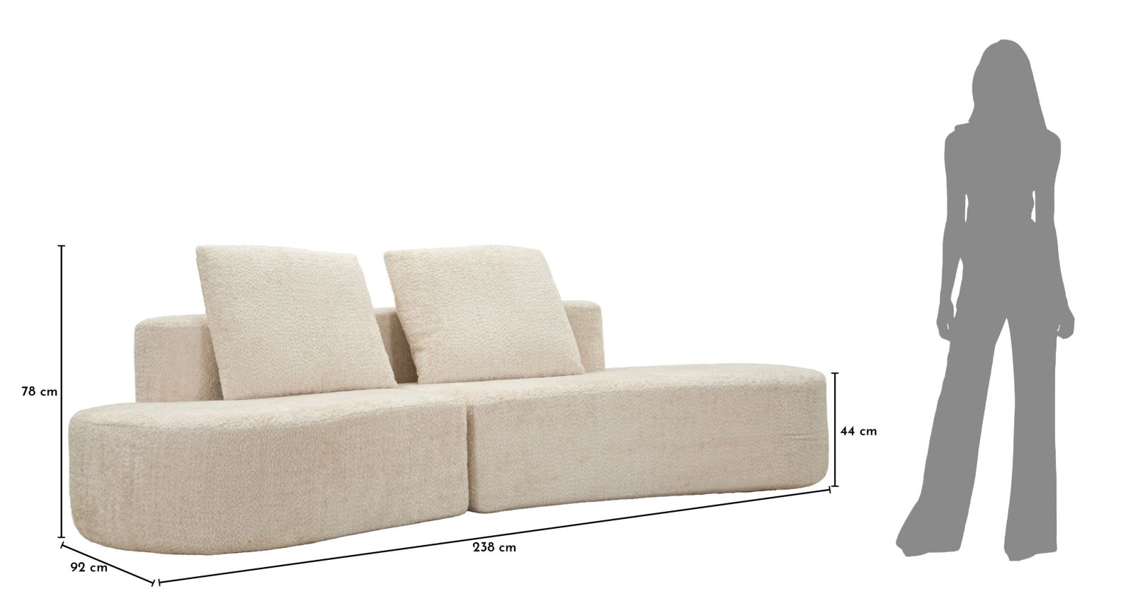 Island kanapé fehér cm 238x92x78 (vákuumcsomagolt)