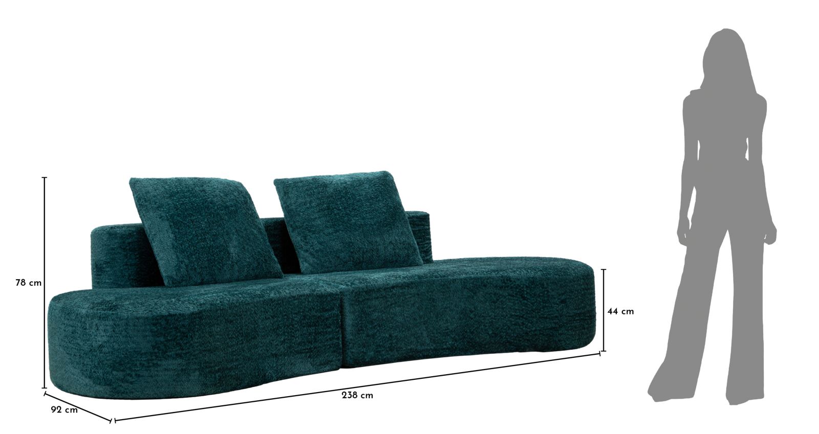 Island kanapé teal cm 238x92x78 (vákuumcsomagolt)